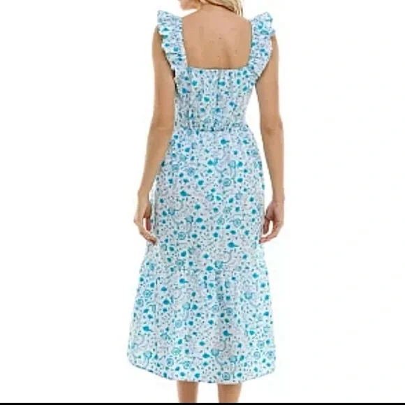 Draper James Floral Dress Blue & White Ruffle Sleeve 100% Cotton Maxi Size XXL - Picture 8 of 10